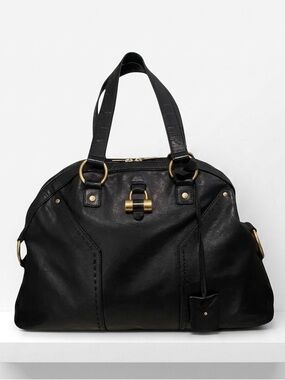 YSL Yves Saint Laurent Rive Gauche Muse Black Leather Medium Handbag, Key, COA